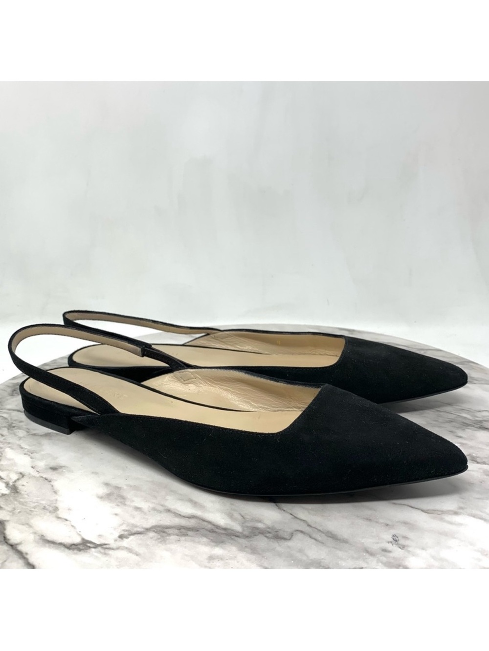 Everlane The Editor Black Suede Point Toe Slingback Flats 8 Minimalist Classic